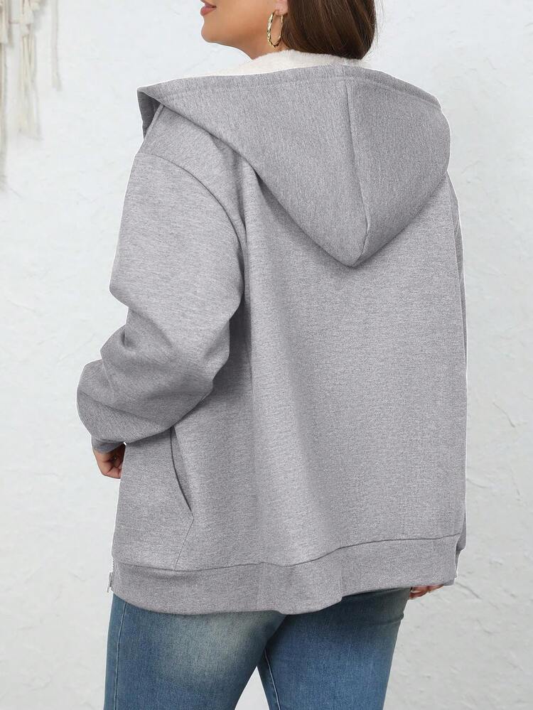 Chaqueta de forro polar lisa y cálida para mujer, estilo casual europeo y americano para otoño/invierno - Gris Claro - Añade 4
