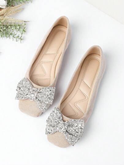 2024 New Flat Bow Knot Crystal Square Toe Casual Comfortable Slip-On Loafers For Women