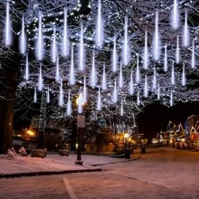 8-Tube LED Solar Powered Meteor Shower Outdoor Tree Decoration Lights, Solar Powered Falling Rain Icicle Lights, Suitable For Thanksgiving, Christmas Tree, Halloween, Holiday Street Tree Decor