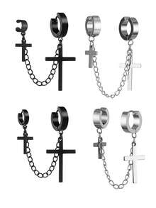 不锈钢链耳环，个性化十字架耳环，流苏耳环，独特时尚耳环，圣诞节、新年、情人节礼物 - 耳環/耳夾 - 查看 1