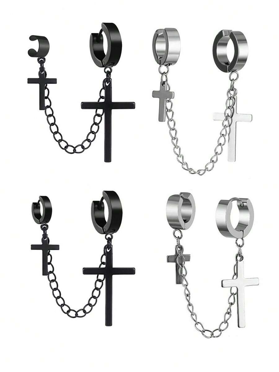 不锈钢链耳环，个性化十字架耳环，流苏耳环，独特时尚耳环，圣诞节、新年、情人节礼物 - 耳環/耳夾 - 查看 1