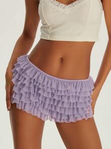 Women Y2k Ruffle Shorts With Bow Party Mini Shorts Skirt Low Rise Layered Micro Shorts Pettipants Pj Bottoms - Màu tím - Xem 5