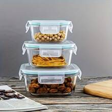 1 bộ 3 hộp đựng thực phẩm bằng thủy tinh borosilicate cao cấp có nắp, hộp đựng Bento chịu nhiệt và lò vi sóng - Màu xanh nhạt - Xem 1