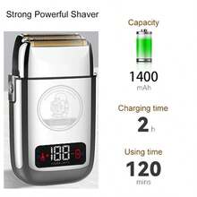 Kemei KM-TX3 男士全金属电动剃须刀，带液晶显示屏，男士电动往复式剃须刀，多功能光头机剃须刀，液晶数字显示电动推剪，美白器银色 - 銀色 - 查看 4