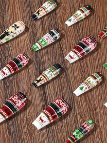 24 chiếc móng tay giả dài hình vũ công ba lê với tuần lộc Giáng sinh, cây thông Noel và bông tuyết trang trí, dành cho phụ nữ, miếng dán móng tay, trang trí nghệ thuật móng tay vừa vặn hoàn hảo - Nhiều màu - Xem 4