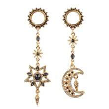 2PCS Stainless Steel Elegant Women Star Moon Ear Gauges Plugs Tunnels Dangle Earring Expander Body Piercing Jewelry Wedding Vacation