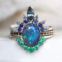 3 件套时尚奢华闪亮小众设计波西米亚风婚礼/订婚戒指，适合女性日常佩戴 - 彩色 - 查看 3