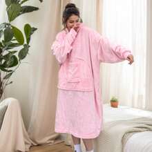 Flannel Cozy Wearable Blanket Hooded Sweatshirt, Extra Large Size Fleece Pullover Blanket With 2 Pockets, Chest 63", Suitable For Adults, Women And Men, Great For Christmas, New Year, Easter Gifts - Pink - View 4