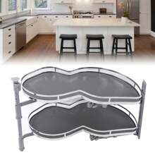 Blind Corner Cabinet Tray 2 Tier Height Adjustable Strong Load Bearing Cabinet Swing Pull Out Organizer Right Open - Grey - View 4