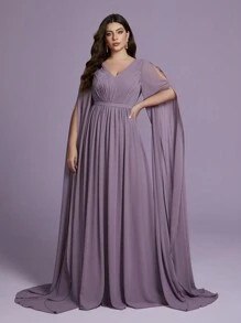 MagiacyV 优雅褶皱半身裙，丝绸材质，飘逸袖子，绿色连衣裙，宽大裙摆