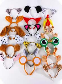 1PC Cartoon Animal Headbands With Ears,Horns, And Hoops-Animal Role Performance Headband Tiger Pig Cat Little Chicken Rabbit Mouse Sheep Cow Monkey Giraffe, Frog, Dog, Bunny, Wolf Headwear, Makeup Party Headwear,Birthday Photo Props, Party,Hairband,Hair Hoop