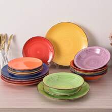 vancasso 18-Piece Multi-Colored Stoneware Tableware Set, Dinner Plate, Dessert Plate And Soup Plate, Hand-Painted Stoneware Combination Set With Spiral Pattern For 6 People - Nhiều màu - Xem 1