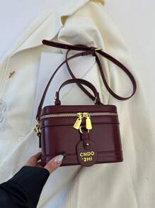 盒式高品质勃艮第色设计师甜美法式风格别致大容量时尚女士手提包，时尚勃艮第包 - 酒紅色 - 查看 7