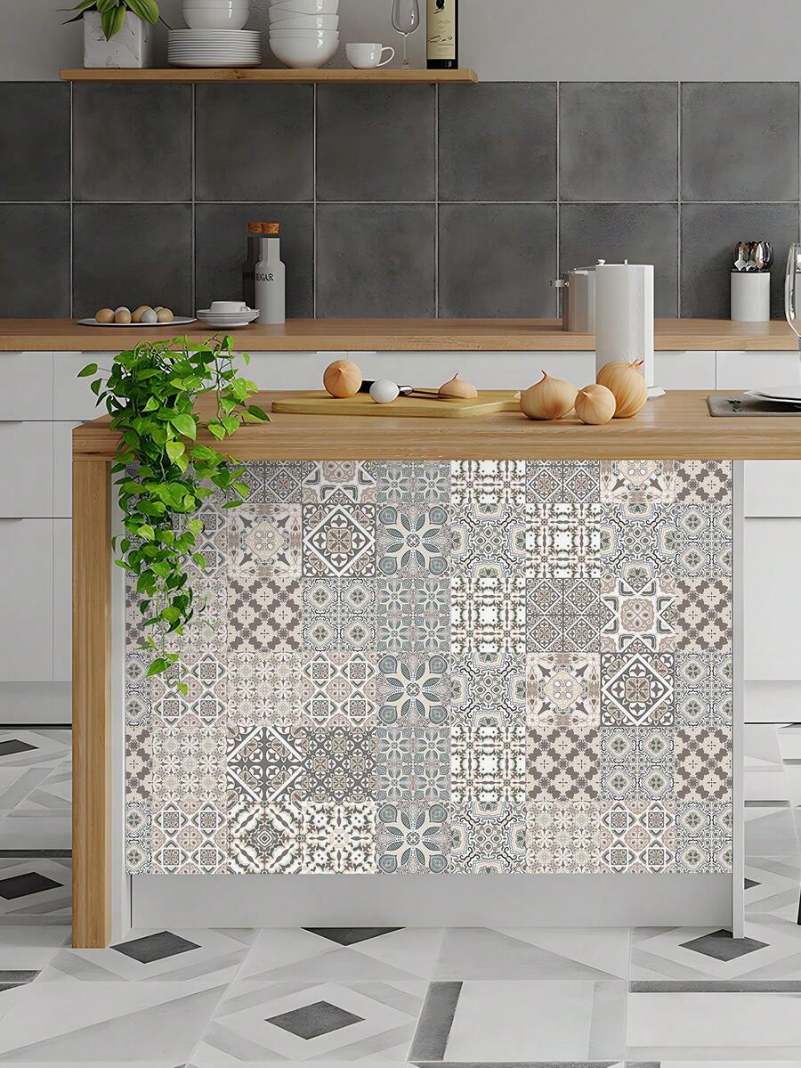 SUPSTICKER 1 Cuộn Miếng Dán Nhà Bếp Phong Cách Bohemian Cổ Điển, Chống Thấm Nước, Chống Dầu, Chống Mài Mòn, Dễ Vệ Sinh, Chịu Nhiệt Độ Cao, Bóc Và Dán, Có Thể Tháo Rời, Có Thể Dán Vào Phòng Khách, Phòng Ngủ, Nhà Bếp Và Phòng Tắm, Cải Tạo, Trang Trí, Có Ba Kích Thước: 11,81X47,24 inch/11,81X94,49 inch/11,81X141,73 inch