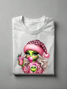 Pink Christmas Shirt, Leopard Christmas T-Shirt, Retro Winter Holiday Tee For Woman, Xmas Gift For Her. UA-604 - 白色 - 查看 1