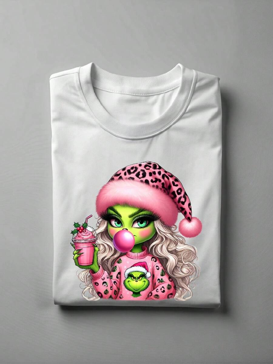 Pink Christmas Shirt, Leopard Christmas T-Shirt, Retro Winter Holiday Tee For Woman, Xmas Gift For Her. UA-604 - 白色 - 查看 1