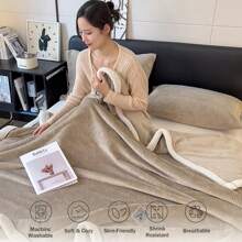 1 件纯色针织保暖提花毛毯，柔软舒适，适合床、午睡、沙发、办公室空调、多功能可洗毛毯，四季皆宜