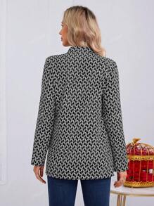 Blusa De Manga Enrollada De Cuello V Para Mujer,Blusas De Cuello De Pico Larga Con Estampado Integral