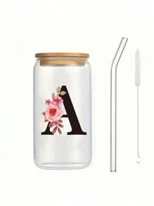 1 件个性化字母圣诞 A TO Z 磨砂玻璃杯，带竹盖和吸管，高硼硅耐热玻璃杯 - 办公室和家庭咖啡杯、生日礼物、女性、妈妈、最好的朋友、伴娘礼物的圣诞礼物 - 彩色 - 查看 14