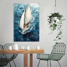 Sailboat Wooden Framed Canvas Painting Wall Art Prints For Home Decoration, Living Room & Bedroom, Festival Party Decor, Gifts, Ready To Hang