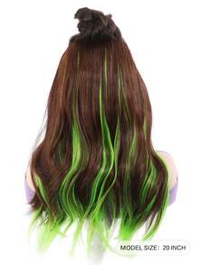 U 型一体式波浪长卷发合成假发亮点荧光绿长波浪接发 20 英寸带五个夹子自然接发适合女性佩戴。 - 彩色 - 查看 2