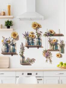 2pcs Potted Daisy Flower Wall Stickers, Removable Wall Decals For Bedroom Background, Stickers, Wall Decal, Vinyl Decal For Home Decorations, Spring Decoration Items Refresh Your Home, Rama Decoration Stickers Gifts Birthday Graduation - Multicolor - View 5