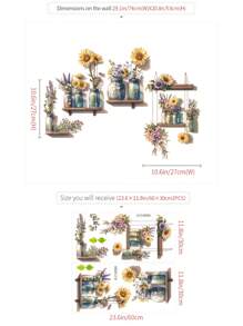 2pcs Potted Daisy Flower Wall Stickers, Removable Wall Decals For Bedroom Background, Stickers, Wall Decal, Vinyl Decal For Home Decorations, Spring Decoration Items Refresh Your Home, Rama Decoration Stickers Gifts Birthday Graduation - Multicolor - View 8