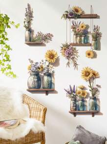 2pcs Potted Daisy Flower Wall Stickers, Removable Wall Decals For Bedroom Background, Stickers, Wall Decal, Vinyl Decal For Home Decorations, Spring Decoration Items Refresh Your Home, Rama Decoration Stickers Gifts Birthday Graduation - Multicolor - View 4