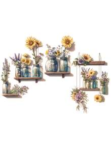 2pcs Potted Daisy Flower Wall Stickers, Removable Wall Decals For Bedroom Background, Stickers, Wall Decal, Vinyl Decal For Home Decorations, Spring Decoration Items Refresh Your Home, Rama Decoration Stickers Gifts Birthday Graduation - Multicolor - View 7