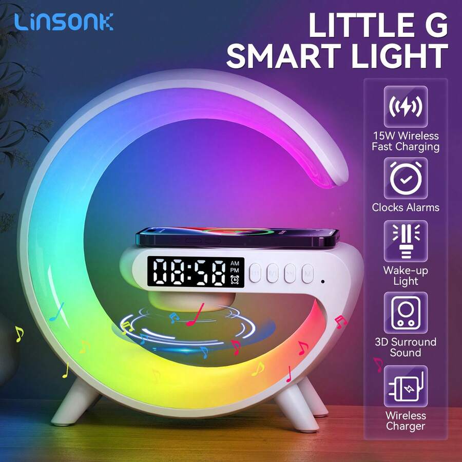 LinsonK Smart Lamp With 10 Light Modes Phone Charging Wireless Music