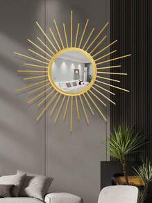 1 pieza Espejo de pared montado en la pared de hierro creativo, multifuncional para sofá, espejo decorativo de vestíbulo, decoración de pared moderna de sala de estar, mejor regalo de decoración de pared de moda - Dorado - Ver 13