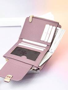Ví ngắn mới cho nữ, khóa bấm nhỏ gọn, da PU mềm, khóa kéo đôi, ví đựng tiền xu, phụ nữ trẻ trung, thanh lịch, tối giản và nhẹ, quà tặng Giáng sinh, quà tặng Lễ Tạ ơn cho phụ nữ, màu hồng - Màu tím - Xem 10