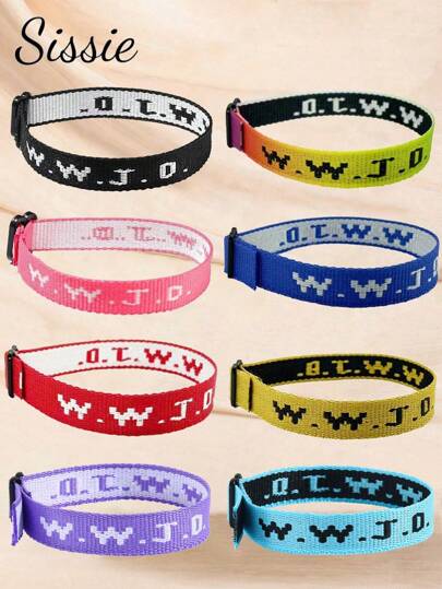 10 Styles WWJD Letter Jacquard Knit Wristband Bracelet What Would Jesus Do Alphabet Embroidered Braided Bracelet Inspirational Christian Jewelry For Girls Boys