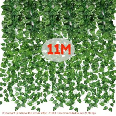 24/5/2 Strings Artificial Plant Green Ivy Leaf Garland Fake Plant Creeper Hanging Vine Outdoor DIY Garden Wall Wedding Party Room Bedroom Decor Home Decor