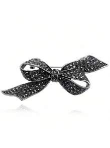 1 pieza Broche de cinta negra clásica y elegante de estilo retro para mujer, accesorio de moda para abrigo y ropa