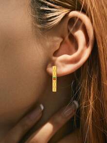 1 对经典奢华方形几何吊坠耳环新款时尚优质不锈钢珐琅女士爱心耳环珠宝 - Stainless Steel - 查看 7