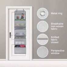 1 件门挂式储物柜，带 4 个大口袋 - 壁挂式布质食品柜，带透明 PVC 窗口和 2 个大金属挂钩，适用于壁橱、浴室、托儿所、卧室、宿舍、婴儿尿布、儿童玩具（灰色/米色/棕色/黑色）正装裤鞋子牛仔裤靴子裙子 - 多色 - 查看 9