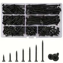 Set de 105/230 piezas de tornillos autoperforantes, conjunto de tornillos de acero al carbono negro, tornillos planos de cabeza cruzada, tornillos galvanizados para madera para carpintería, tamaños de M3.5*16-50mm