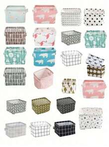 2 件/1 件现代图案织物收纳篮，可折叠收纳盒，适合居家、返校使用 - 彩色 - 查看 3