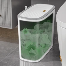 1PC 13L Large Capacity White Yellow Rectangular Press Fit Lid With Crevice Garbage Bin Suitable For Household Bathrooms, Narrow Crevices, Living Rooms, Kitchens Home Bathroom Decor Bathroom Organizer Fall Decor Back To School