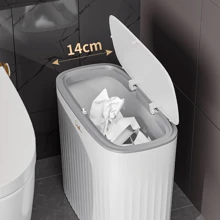 1PC 13L Large Capacity White Yellow Rectangular Press Fit Lid With Crevice Garbage Bin Suitable For Household Bathrooms, Narrow Crevices, Living Rooms, Kitchens Home Bathroom Decor Bathroom Organizer Fall Decor Back To School