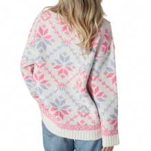 Women Cute Turtleneck Sweaters Casual Snowflake Print Comfy Warm Long Sleeve Pullover Basic Knitwear For Fall Streetwear