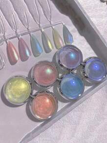 6pcs/Set Aurora Nail Powder, Manicure Glitter With Application Tools, Rainbow Nail Powder, Mermaid Friction Powder, White Pearl Decor, 6pcs Holographic Mirror Aurora Powder - 彩色 - 查看 7