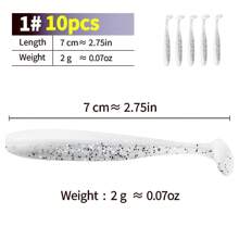 10pcs/20pcs Bicolor T-Shaped Soft Fishing Lures, Smooth Bent-Mouthed Chub Baits, Suitable For Fresh Water And Saltwater Realistic Soft Baits, Fishing Gear, Fishing Accessories