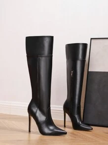 Sexy Fashion Pointed Toe Stiletto Heel Casual Versatile Side Zipper Black Over-The-Knee Boots For Women