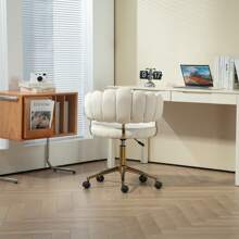 Velvet Home Office Chair, Swivel Desk Chair Vanity Chair With Gold Base, Height Adjustable Swivel Task Chair Modern Shell Back Upholstered Accent Chair With Wheels For Living Room - Beige - View 9