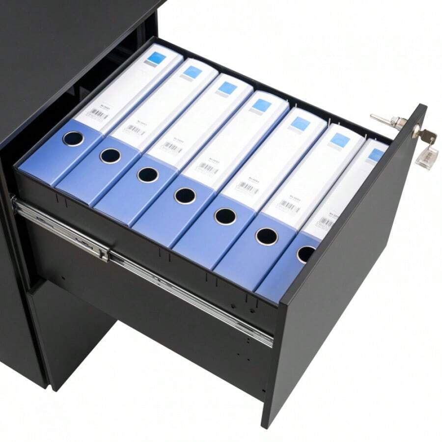 3 Drawer File With Lock, Steel Mobile Filing On Anti