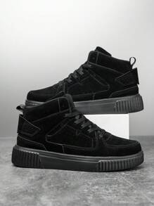 Pantofi sport unisex înalți, casual, ușoare și confortabile, cu șireturi, stil pentru cupluri - Negru - Vizualizare 1