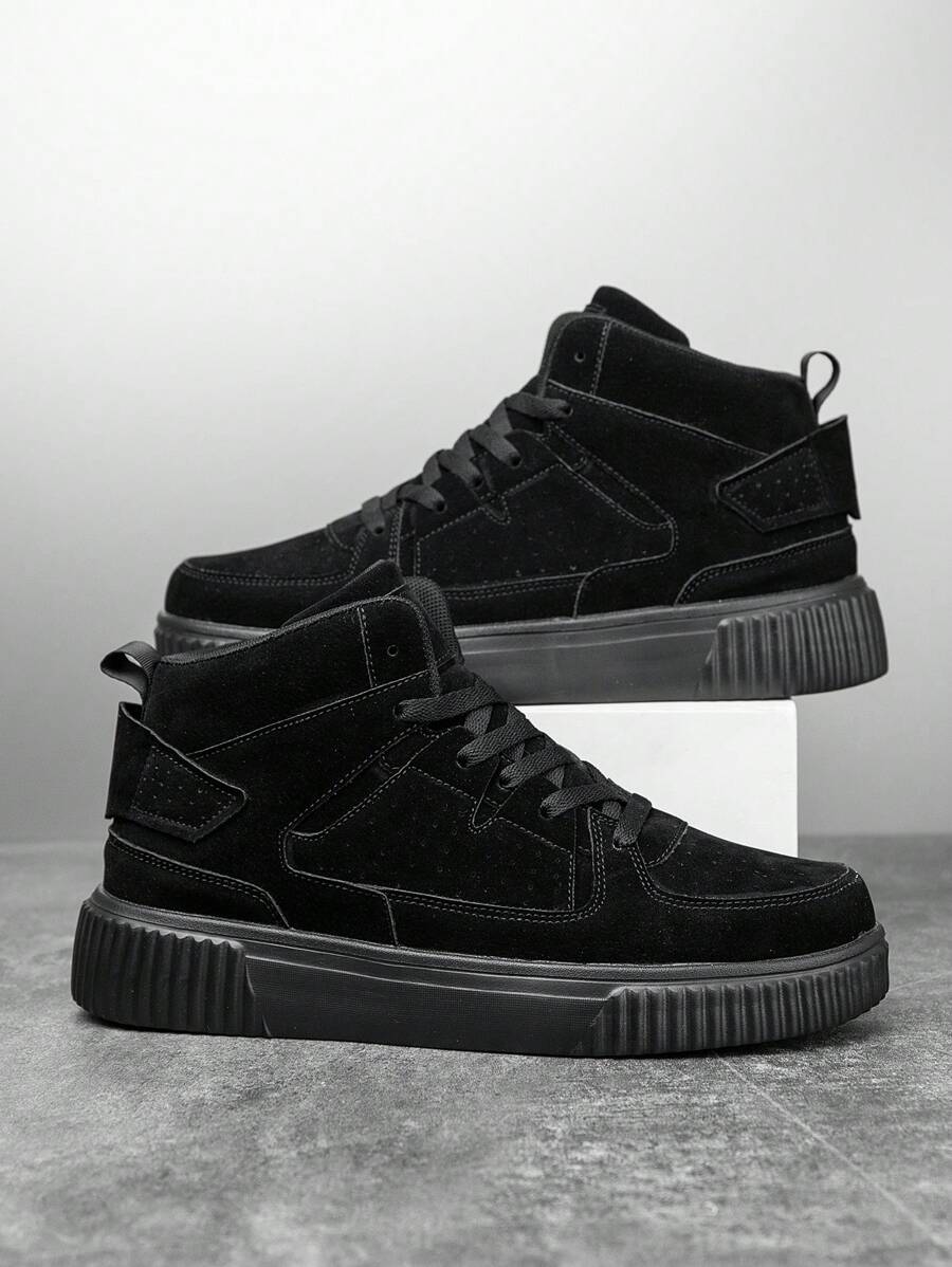 Pantofi sport unisex înalți, casual, ușoare și confortabile, cu șireturi, stil pentru cupluri - Negru - Vizualizare 1