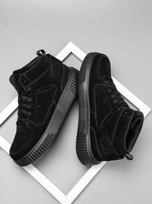 Pantofi sport unisex înalți, casual, ușoare și confortabile, cu șireturi, stil pentru cupluri - Negru - Vizualizare 3